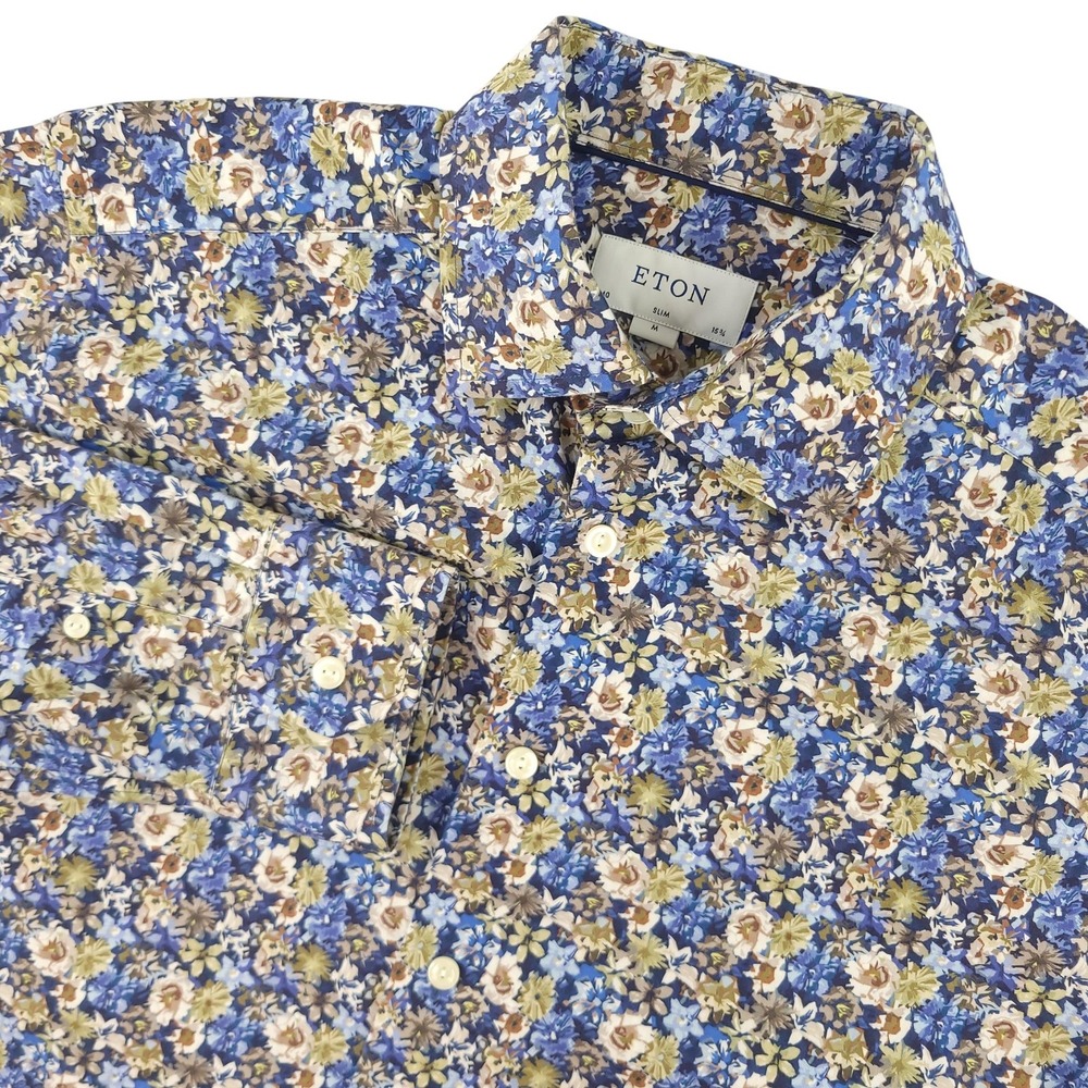 Eton Dress Shirt Mens 16 34/35 Multicolor Floral Slim Fit Cotton Long Sleeve